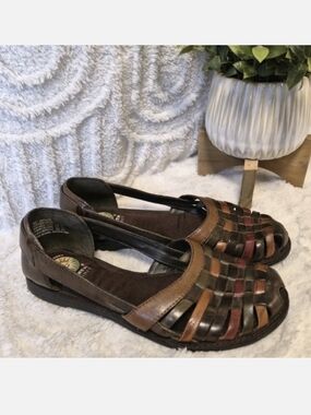 Earth Spirit Rio Woven Leather Sandals Closed Toe Fisherman Flats Brown Size 7.5